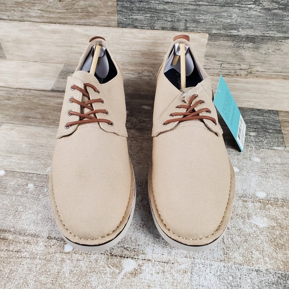 Toms Preston Mens Dress Shoes Sz 11 Beige Canvas Natural Textured Twill Oxford